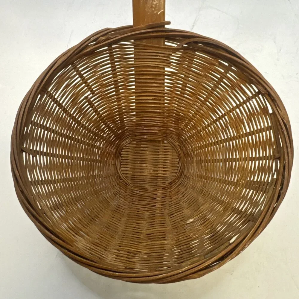 Vintage Wicker Basket w/ Long Handle Church Offering Basket 18.5 In